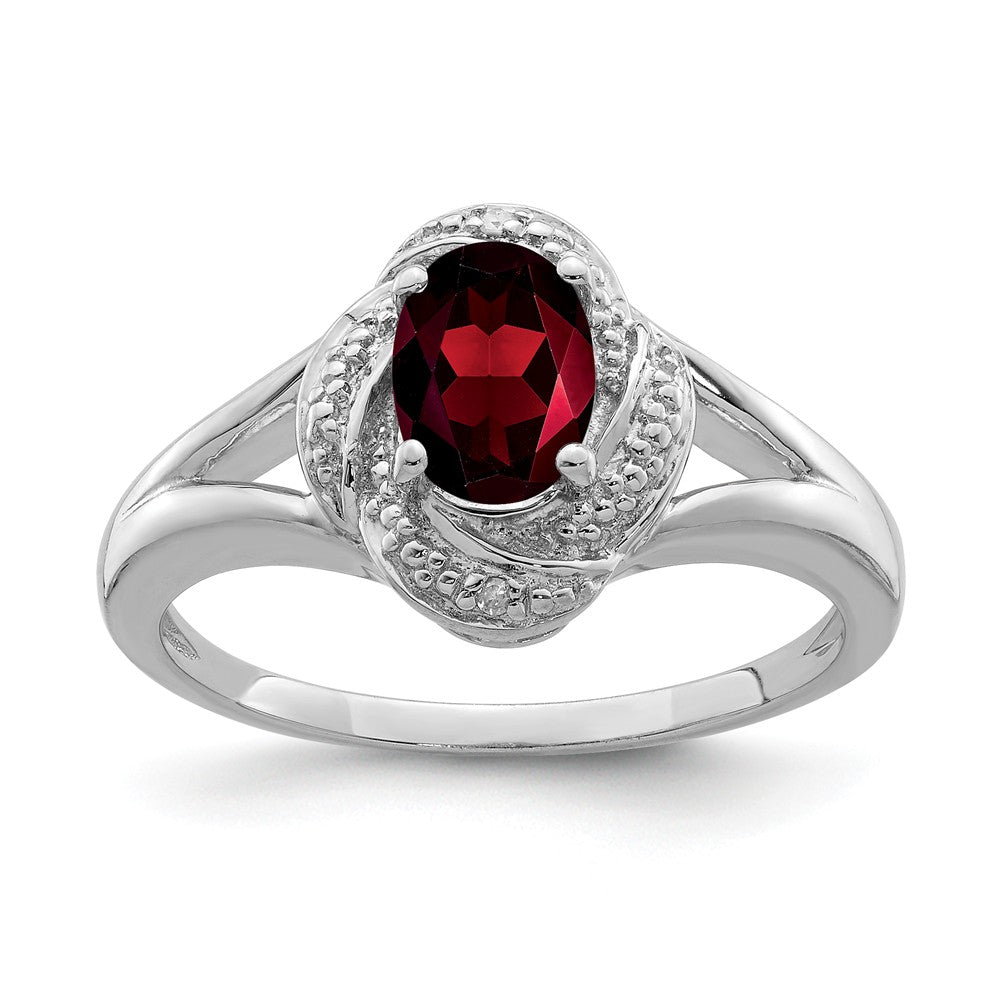 925 Sterling Silver Rhodium-plated Diamond & Garnet Ring, Size: 5
