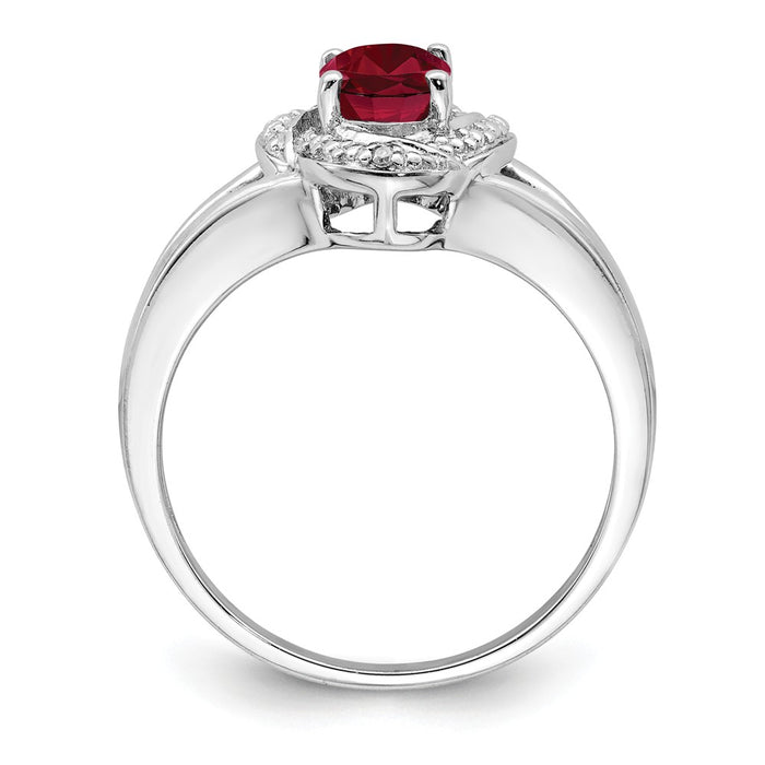 925 Sterling Silver Rhodium-plated Diamond & Created Ruby Ring, Size: 9