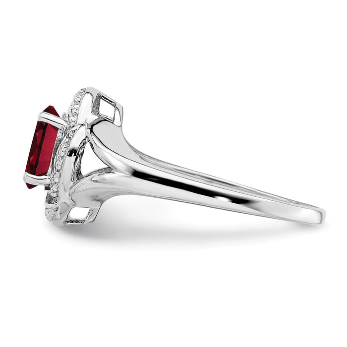 925 Sterling Silver Rhodium-plated Diamond & Created Ruby Ring, Size: 8