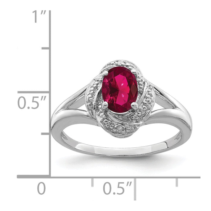 925 Sterling Silver Rhodium-plated Diamond & Created Ruby Ring, Size: 5