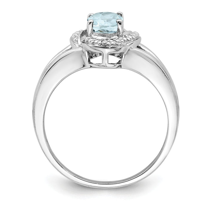 925 Sterling Silver Rhodium-plated Diamond & Aquamarine Ring, Size: 6