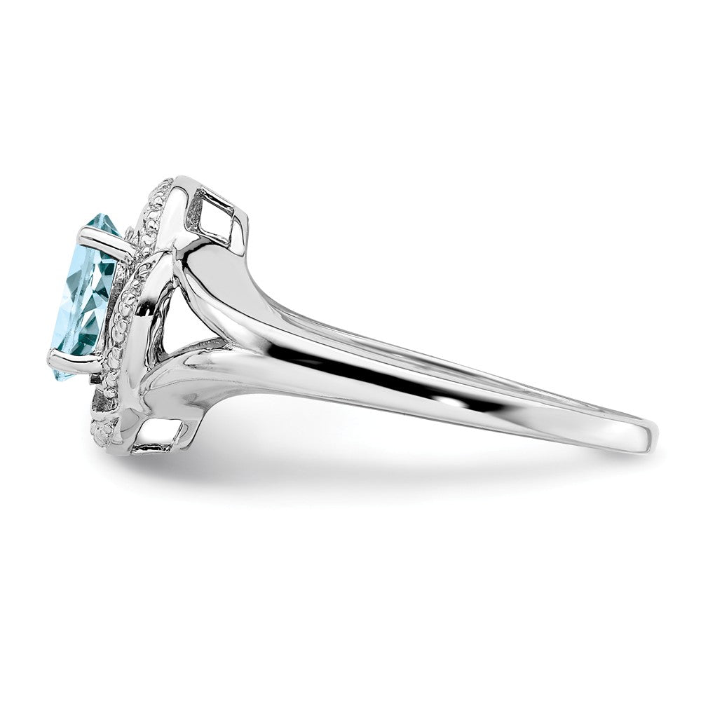 925 Sterling Silver Rhodium-plated Diamond & Aquamarine Ring, Size: 5