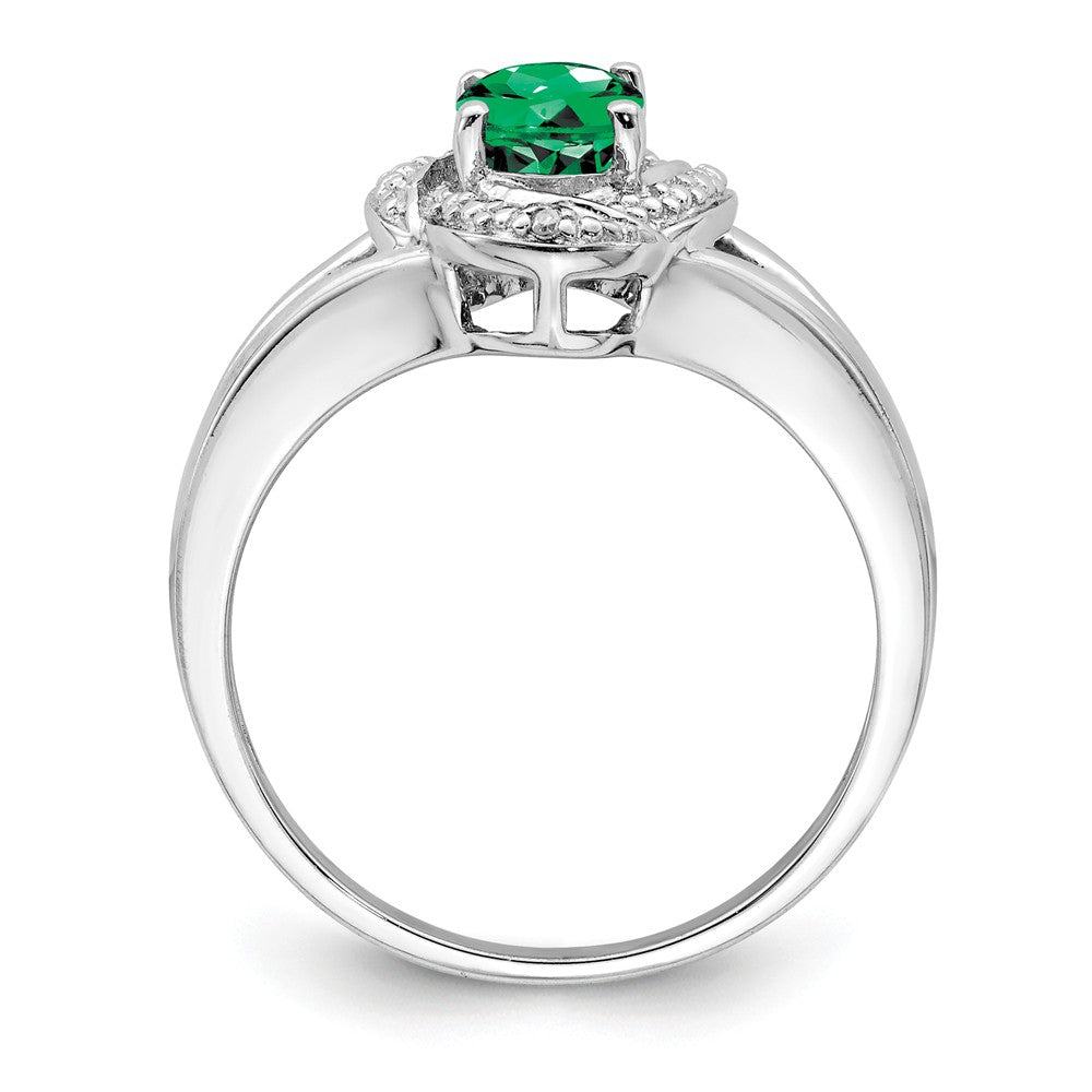925 Sterling Silver Rhodium-plated Diamond & Created Emerald Ring, Size: 8