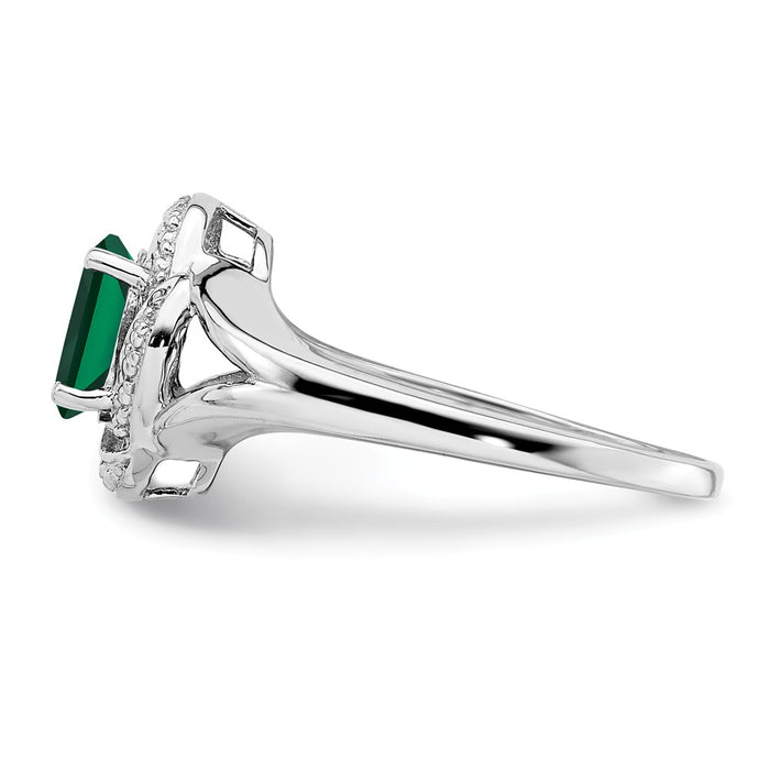 925 Sterling Silver Rhodium-plated Diamond & Created Emerald Ring, Size: 7