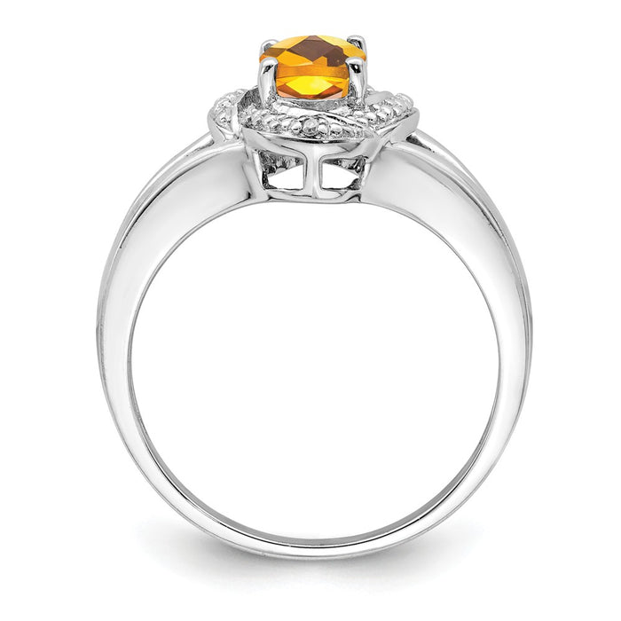 925 Sterling Silver Rhodium-plated Diamond & Citrine Ring, Size: 8