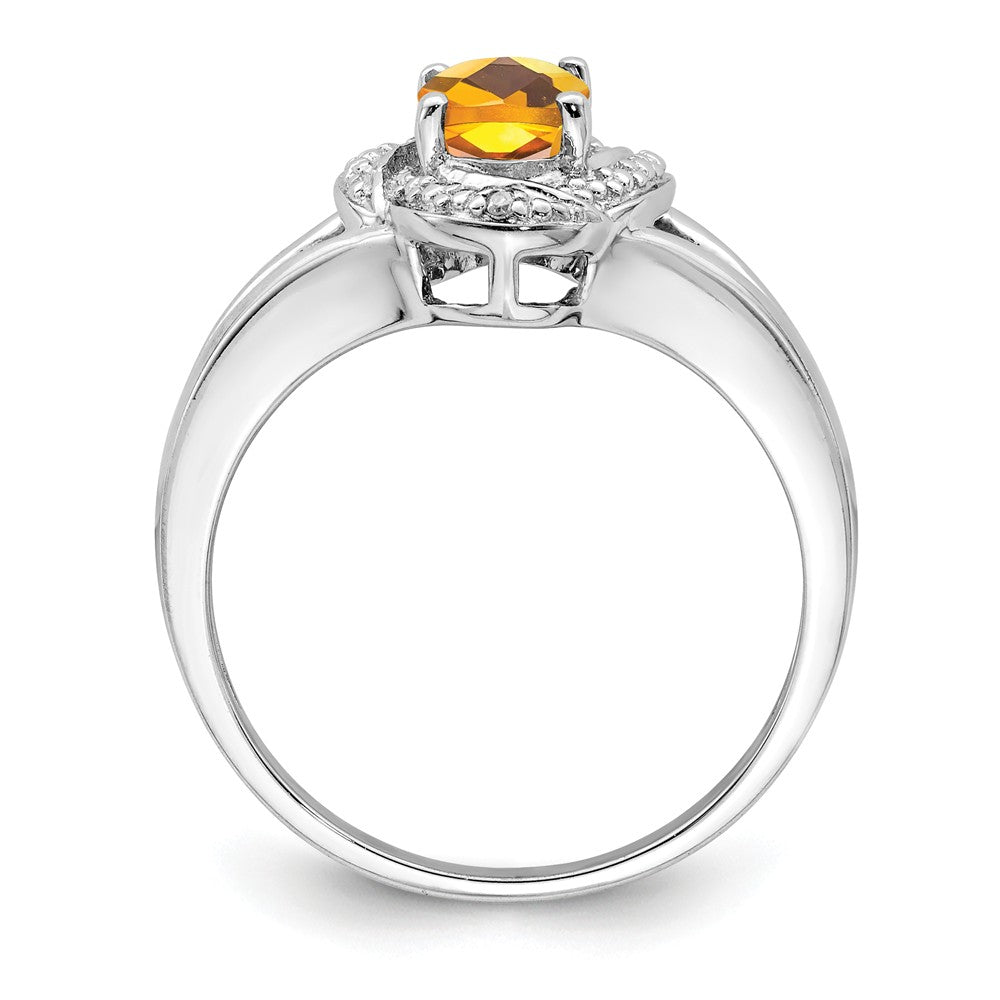 925 Sterling Silver Rhodium-plated Diamond & Citrine Ring, Size: 9