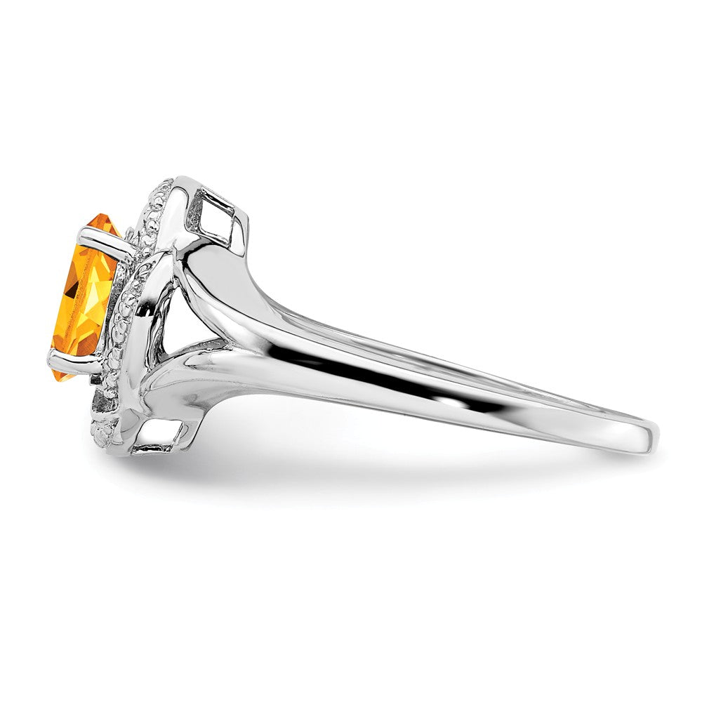 925 Sterling Silver Rhodium-plated Diamond & Citrine Ring, Size: 5