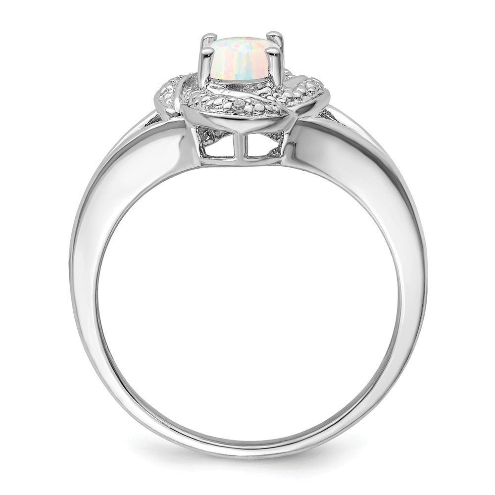 925 Sterling Silver Rhodium-plated Diamond & Created Opal Ring, Size: 7
