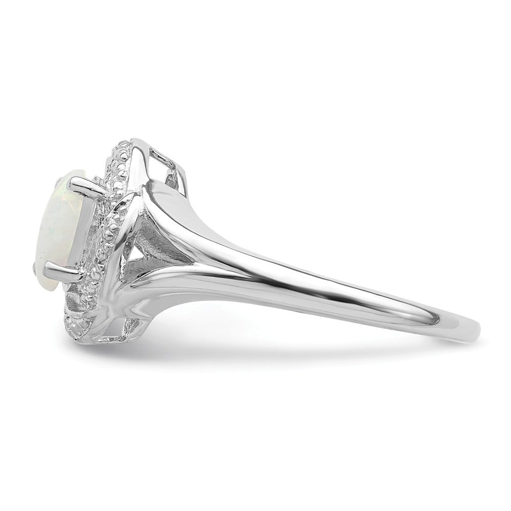 925 Sterling Silver Rhodium-plated Diamond & Created Opal Ring, Size: 6