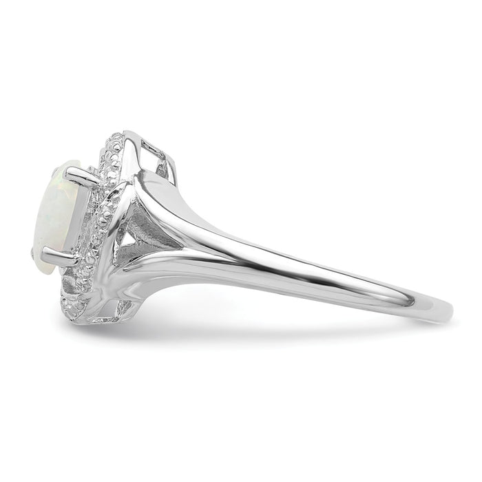 925 Sterling Silver Rhodium-plated Diamond & Created Opal Ring, Size: 6