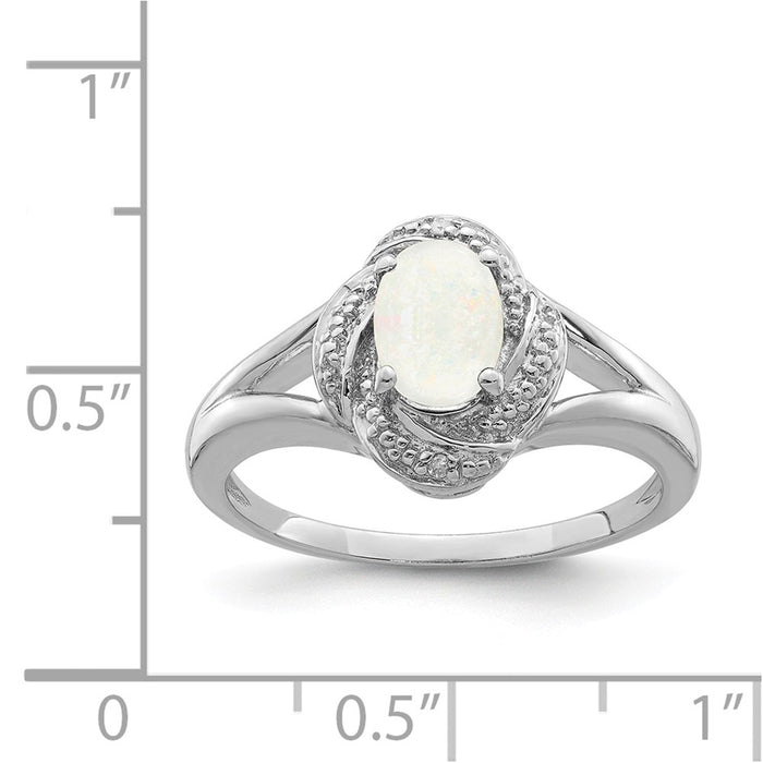 925 Sterling Silver Rhodium-plated Diamond & Created Opal Ring, Size: 5