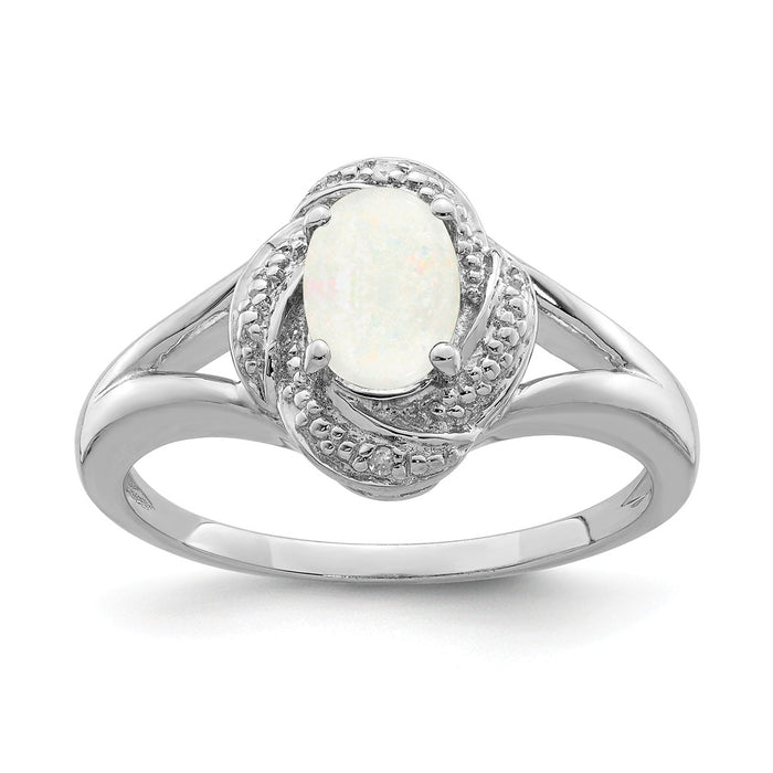 925 Sterling Silver Rhodium-plated Diamond & Created Opal Ring, Size: 9