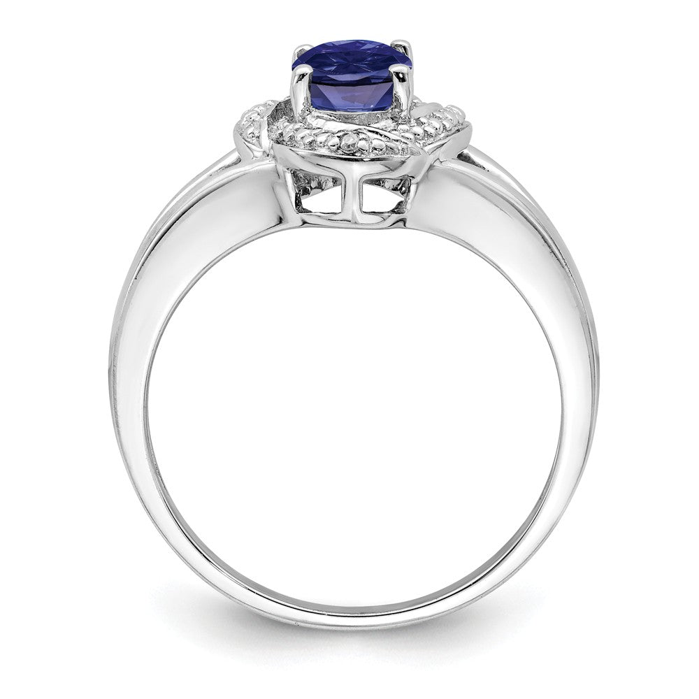 925 Sterling Silver Rhodium-plated Diamond & Created Sapphire Ring, Size: 5