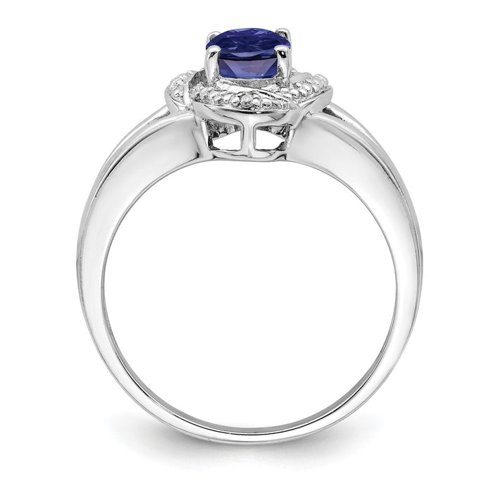 925 Sterling Silver Rhodium-plated Diamond & Created Sapphire Ring, Size: 7