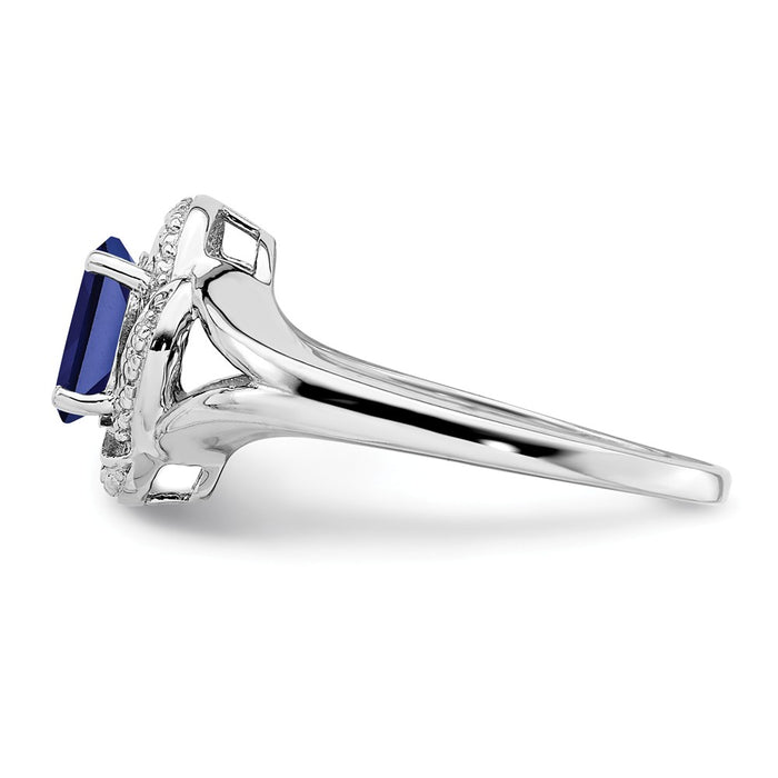 925 Sterling Silver Rhodium-plated Diamond & Created Sapphire Ring, Size: 6