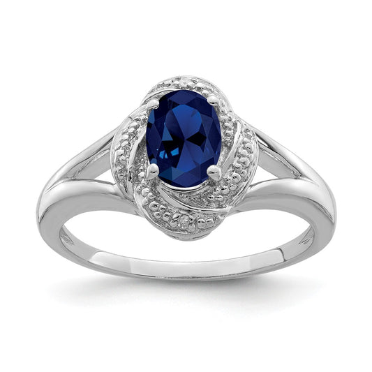 925 Sterling Silver Rhodium-plated Diamond & Created Sapphire Ring, Size: 6