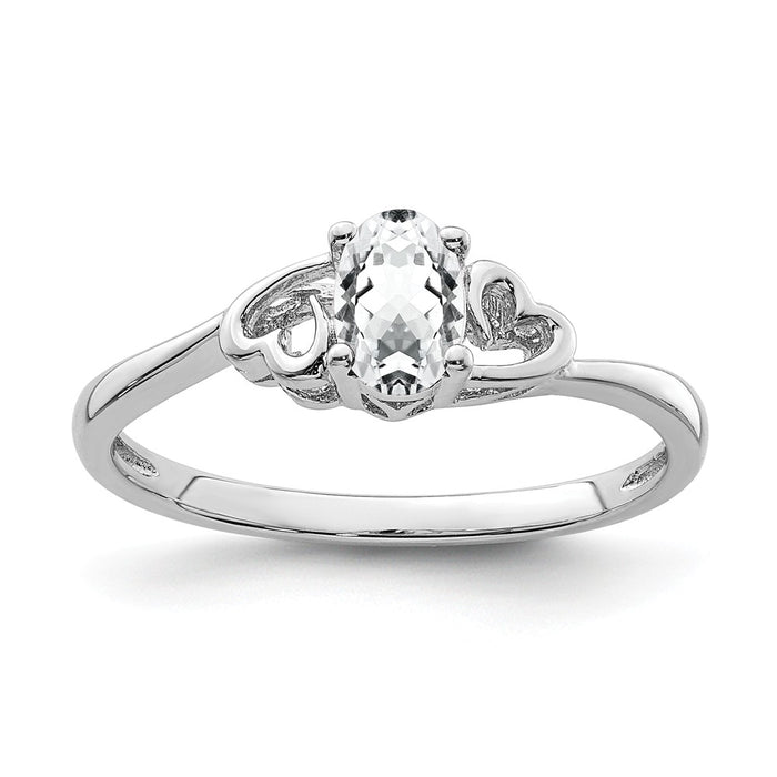 925 Sterling Silver Rhodium-plated White Topaz Ring, Size: 9