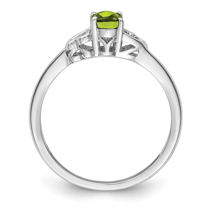 925 Sterling Silver Rhodium-plated Peridot Ring, Size: 5