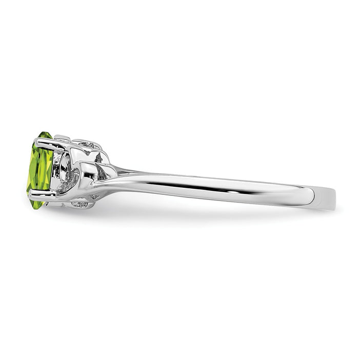 925 Sterling Silver Rhodium-plated Peridot Ring, Size: 5