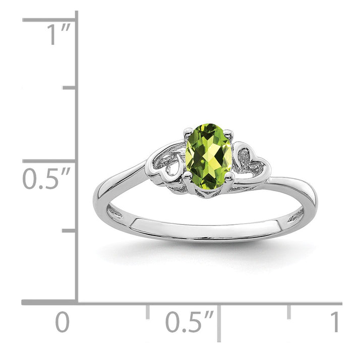 925 Sterling Silver Rhodium-plated Peridot Ring, Size: 6