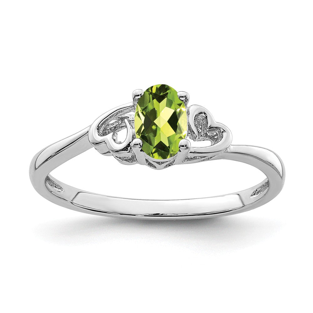 925 Sterling Silver Rhodium-plated Peridot Ring, Size: 10