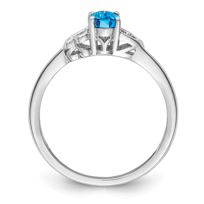 925 Sterling Silver Rhodium-plated Light Swiss Blue Topaz Ring, Size: 8