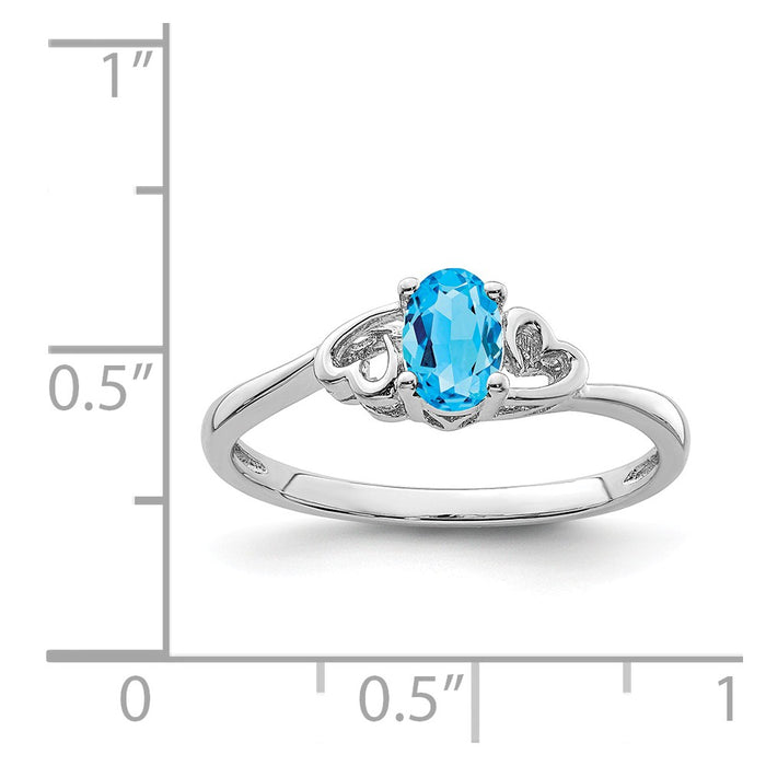 925 Sterling Silver Rhodium-plated Light Swiss Blue Topaz Ring, Size: 10