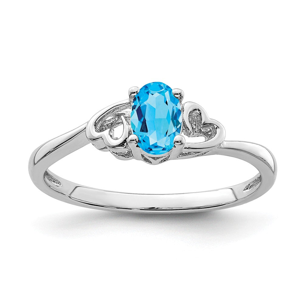 925 Sterling Silver Rhodium-plated Light Swiss Blue Topaz Ring, Size: 10
