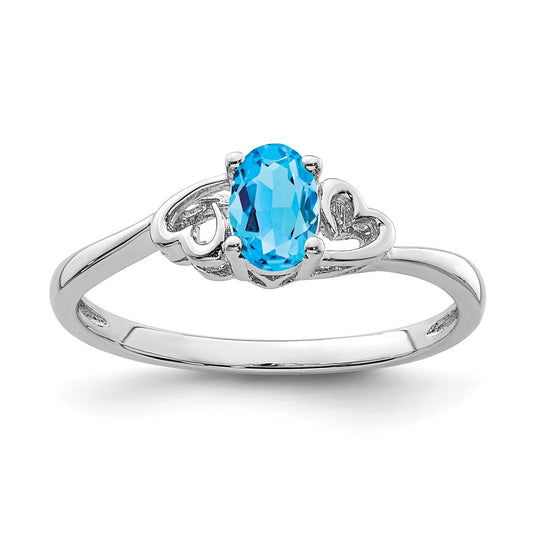 925 Sterling Silver Rhodium-plated Light Swiss Blue Topaz Ring, Size: 10