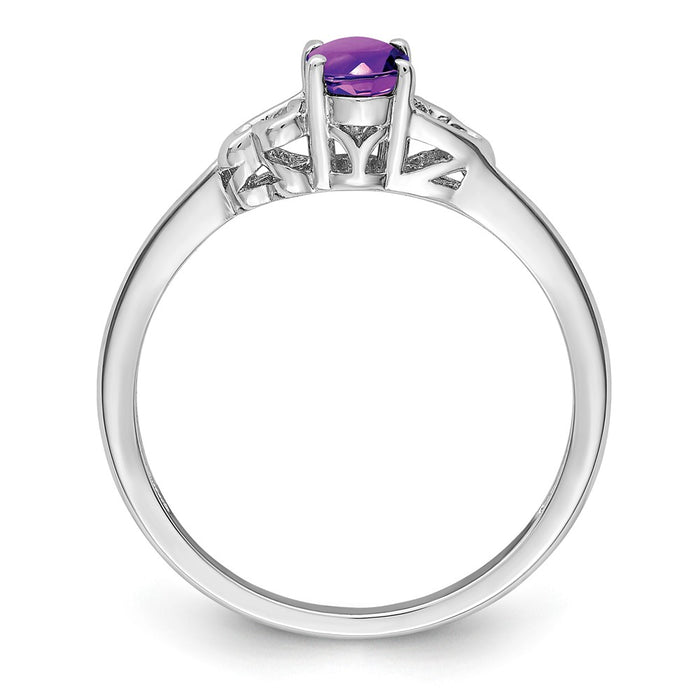 925 Sterling Silver Rhodium-plated Amethyst Ring, Size: 8