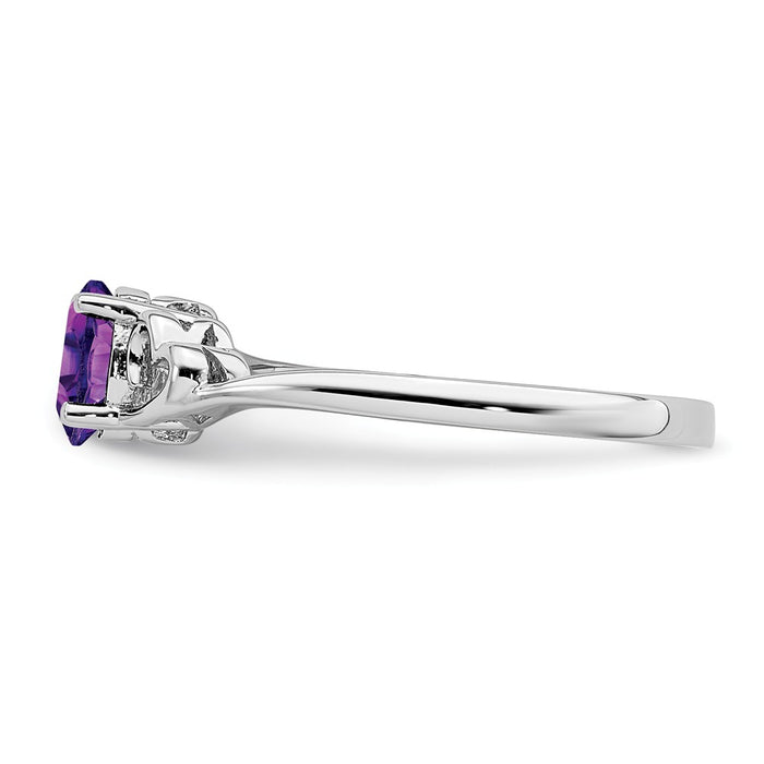 925 Sterling Silver Rhodium-plated Amethyst Ring, Size: 8