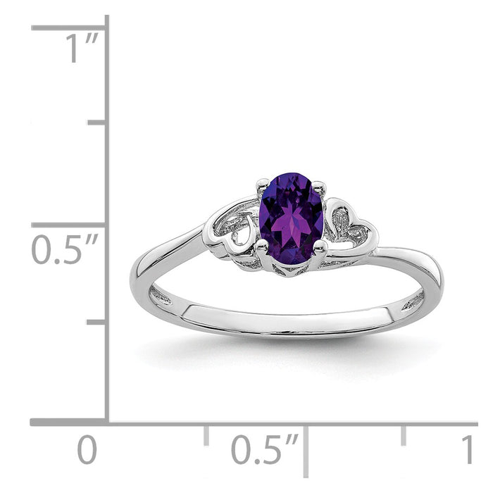 925 Sterling Silver Rhodium-plated Amethyst Ring, Size: 5