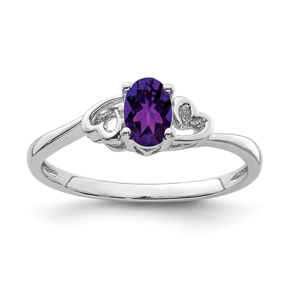 925 Sterling Silver Rhodium-plated Amethyst Ring, Size: 9