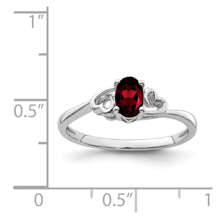 925 Sterling Silver Rhodium-plated Garnet Ring, Size: 9