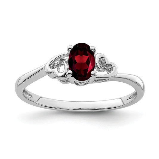 925 Sterling Silver Rhodium-plated Garnet Ring, Size: 6