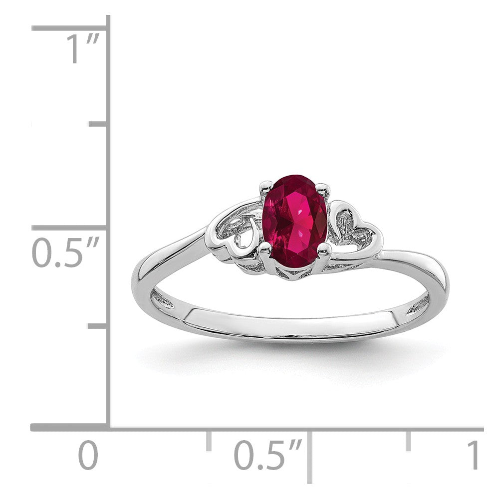925 Sterling Silver Rhodium-plated Created Ruby Ring, Size: 7
