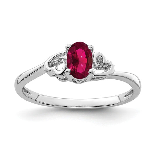 925 Sterling Silver Rhodium-plated Created Ruby Ring, Size: 7