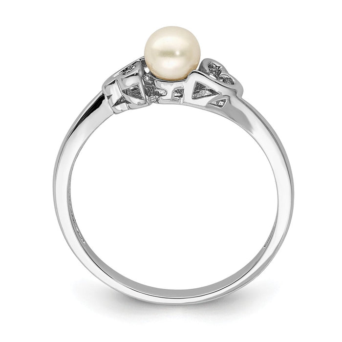 925 Sterling Silver Rhodium-plated Freshwater Cultured Pearl Ring, Size: 6