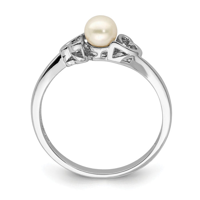 925 Sterling Silver Rhodium-plated Freshwater Cultured Pearl Ring, Size: 8