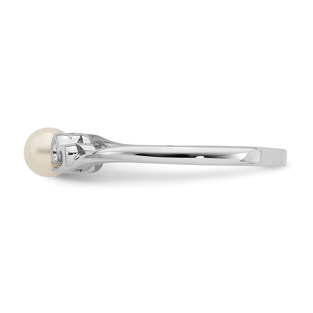 925 Sterling Silver Rhodium-plated Freshwater Cultured Pearl Ring, Size: 6