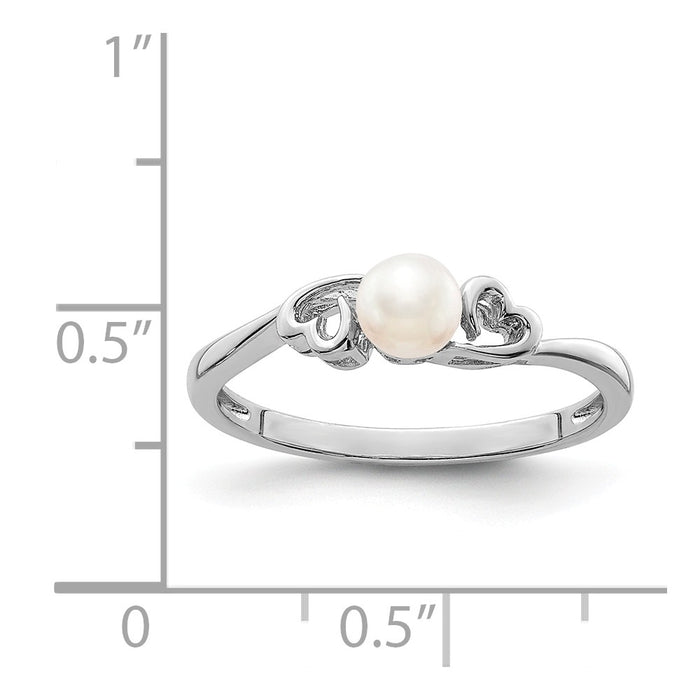 925 Sterling Silver Rhodium-plated Freshwater Cultured Pearl Ring, Size: 5