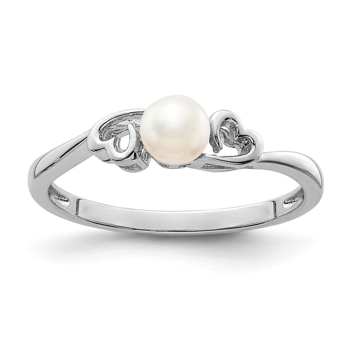 925 Sterling Silver Rhodium-plated Freshwater Cultured Pearl Ring, Size: 6