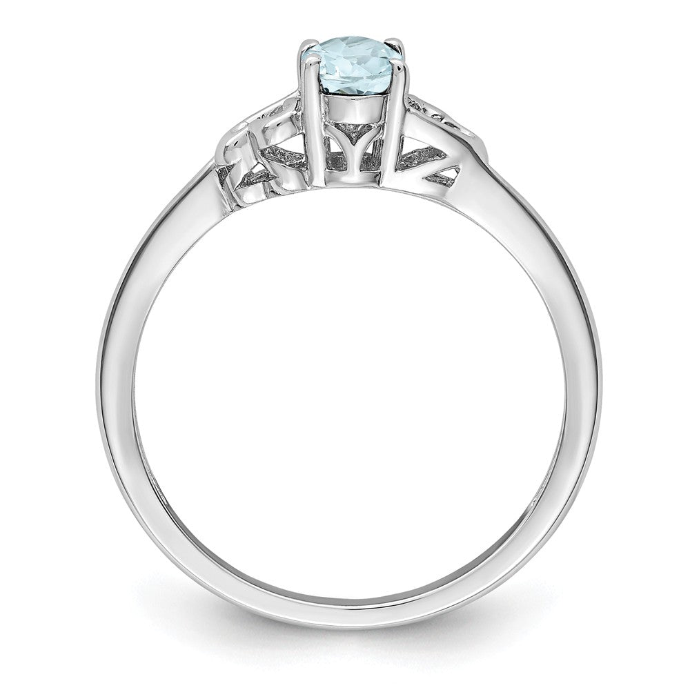 925 Sterling Silver Rhodium-plated Aquamarine Ring, Size: 8