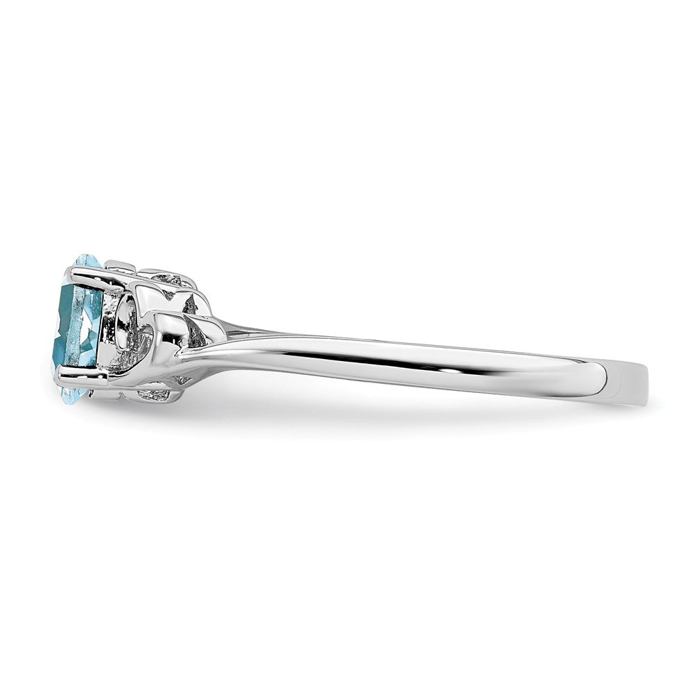 925 Sterling Silver Rhodium-plated Aquamarine Ring, Size: 9