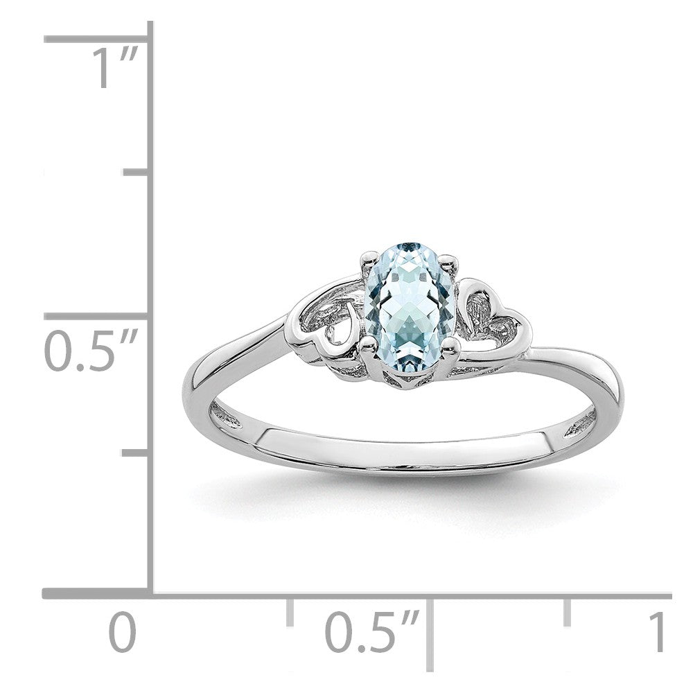 925 Sterling Silver Rhodium-plated Aquamarine Ring, Size: 5