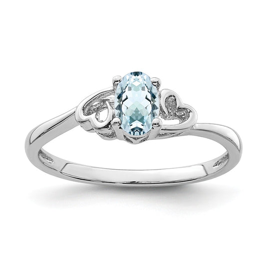 925 Sterling Silver Rhodium-plated Aquamarine Ring, Size: 10