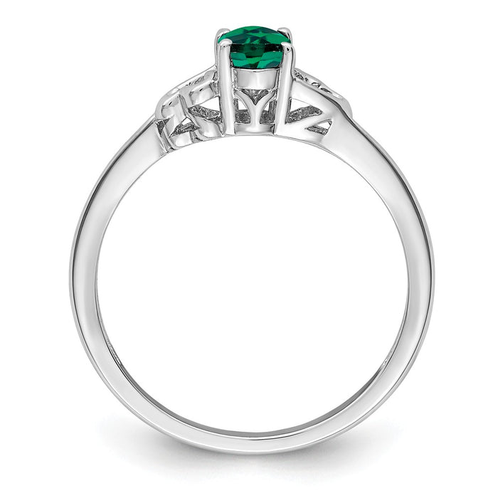 925 Sterling Silver Rhodium-plated Created Emerald Ring, Size: 6