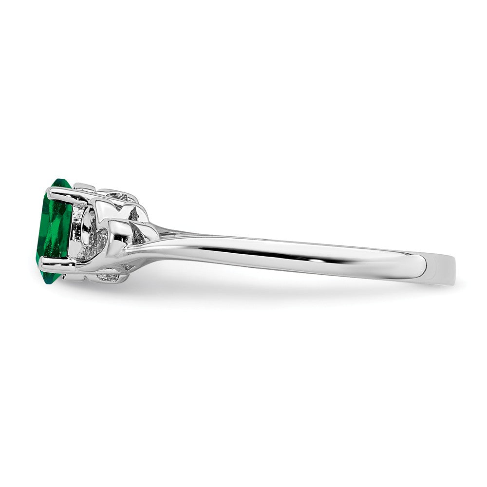 925 Sterling Silver Rhodium-plated Created Emerald Ring, Size: 8