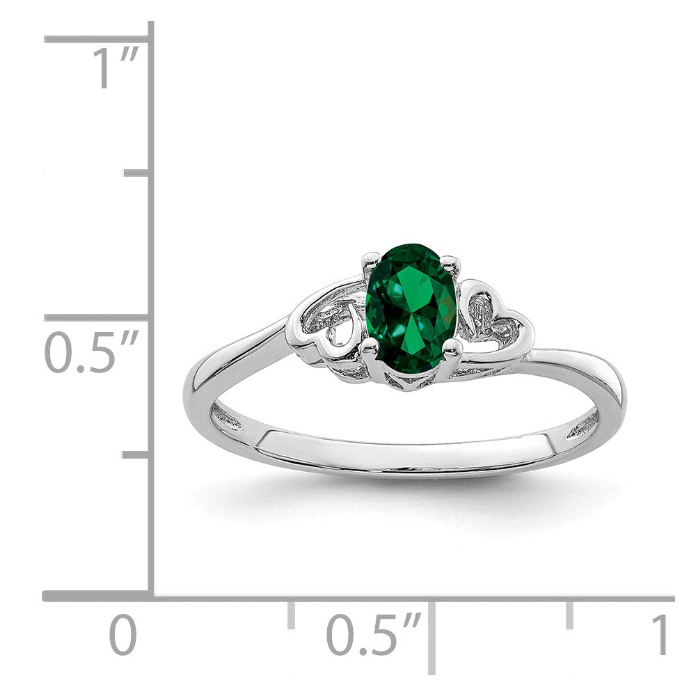 925 Sterling Silver Rhodium-plated Created Emerald Ring, Size: 7