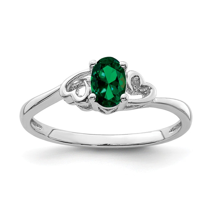 925 Sterling Silver Rhodium-plated Created Emerald Ring, Size: 6